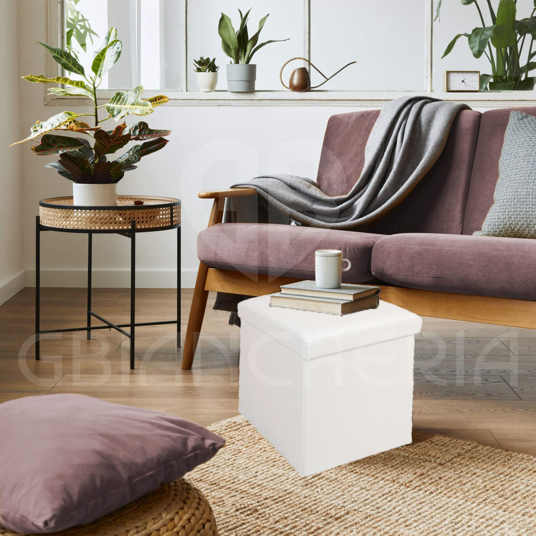 POUF CONTENITORE QUADRATO IMBOTTITO BIANCO