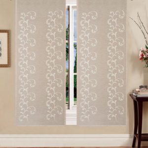 COPPIA TENDE A PANNELLO MARTA RICAMATE ARABESCO TORTORA 60×150/60×240 cm