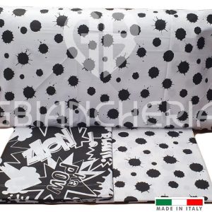 COMPLETO LETTO COMICS NERO IN COTONE