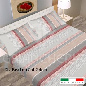 COMPLETO LETTO FASCIATO GRIGIO FLANELLA